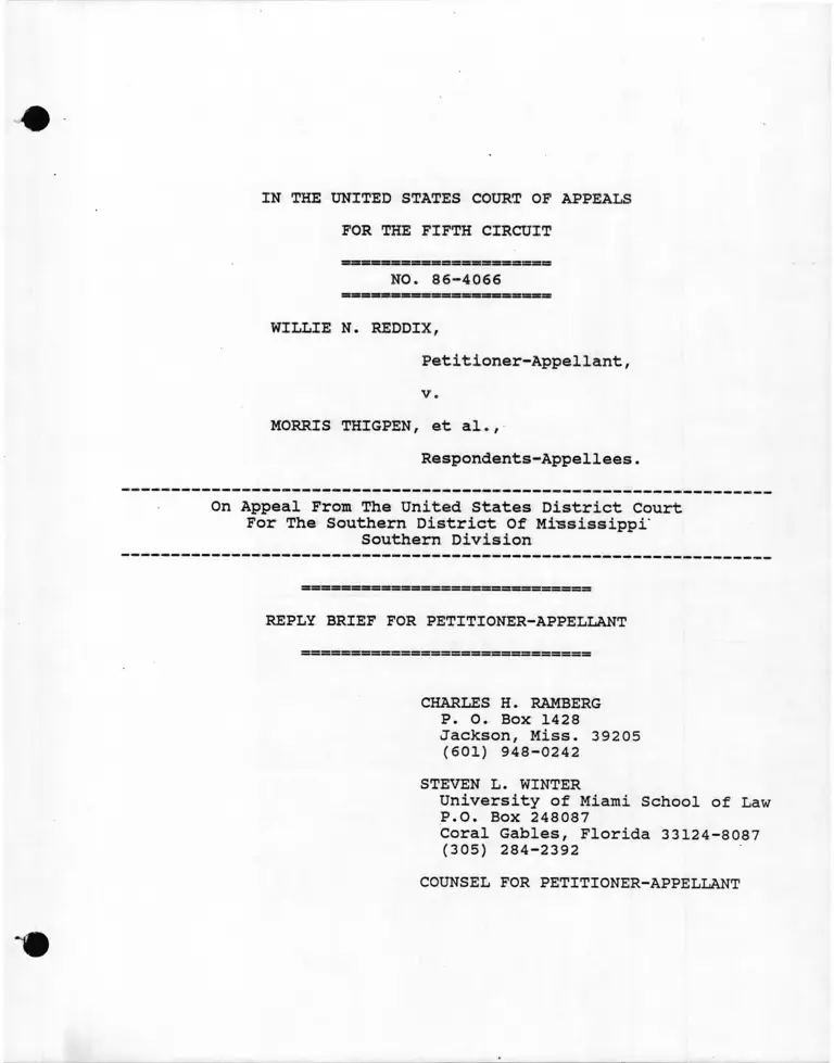 Reddix v. Thigpen Reply Brief for Petitioner-Appellant preview