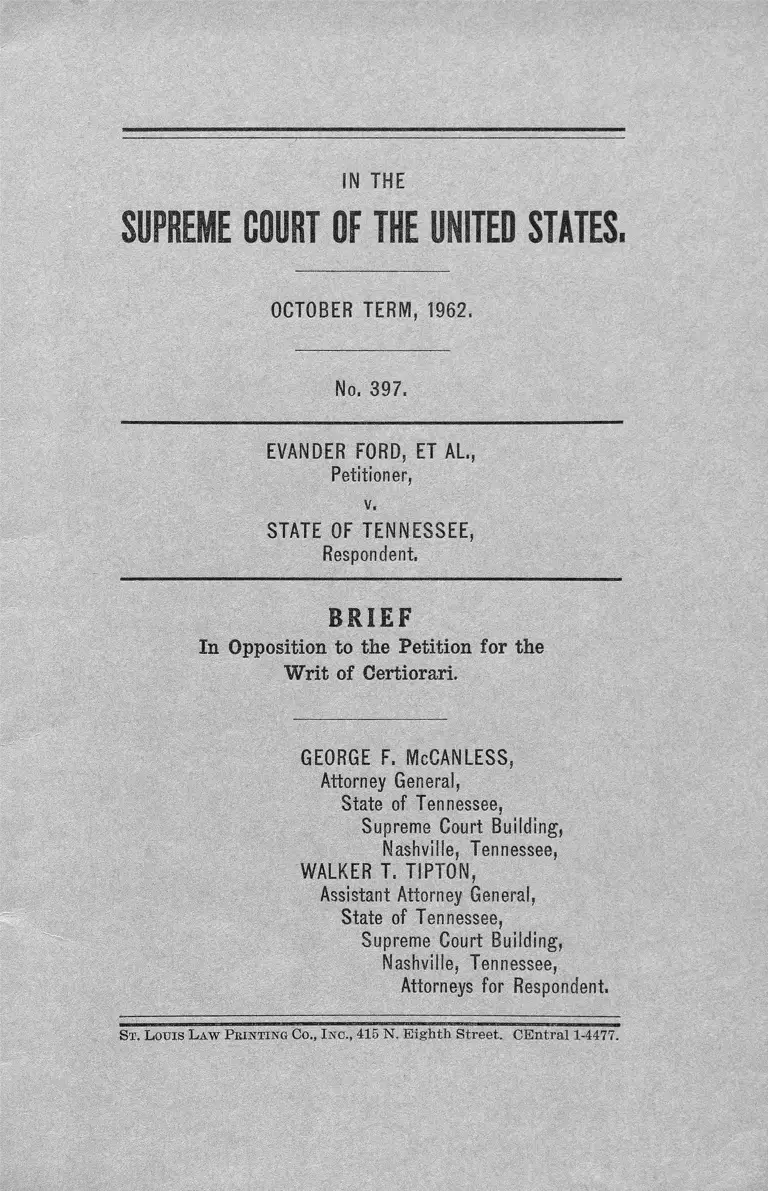 Ford v. Tennessee Brief in Opposition to the Petition for the Writ of Certiorari preview