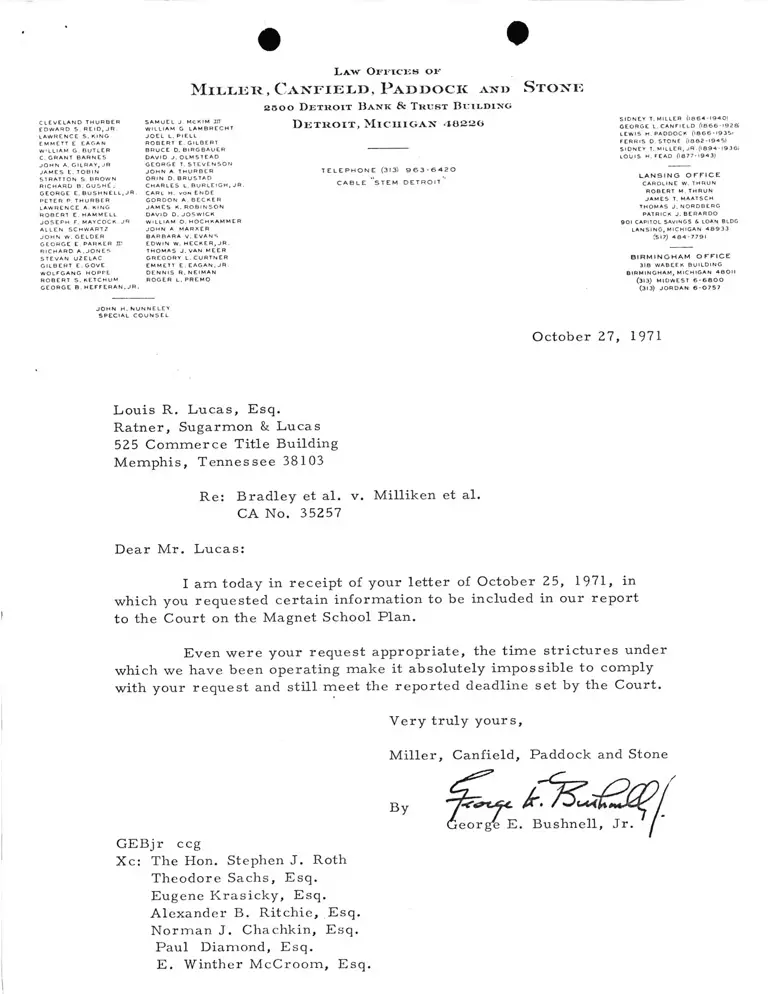 Correspondence from Bushnell to Lucas; from Caldwell to Judge Roth preview