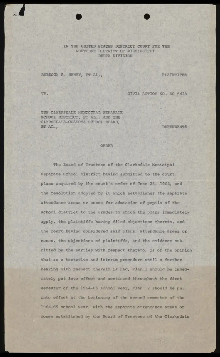 Order on Plan 1 Implementation preview