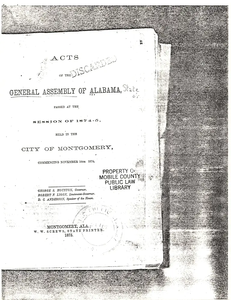 Excerpts from the General Assembly of Alabama Session of 1874-5 preview