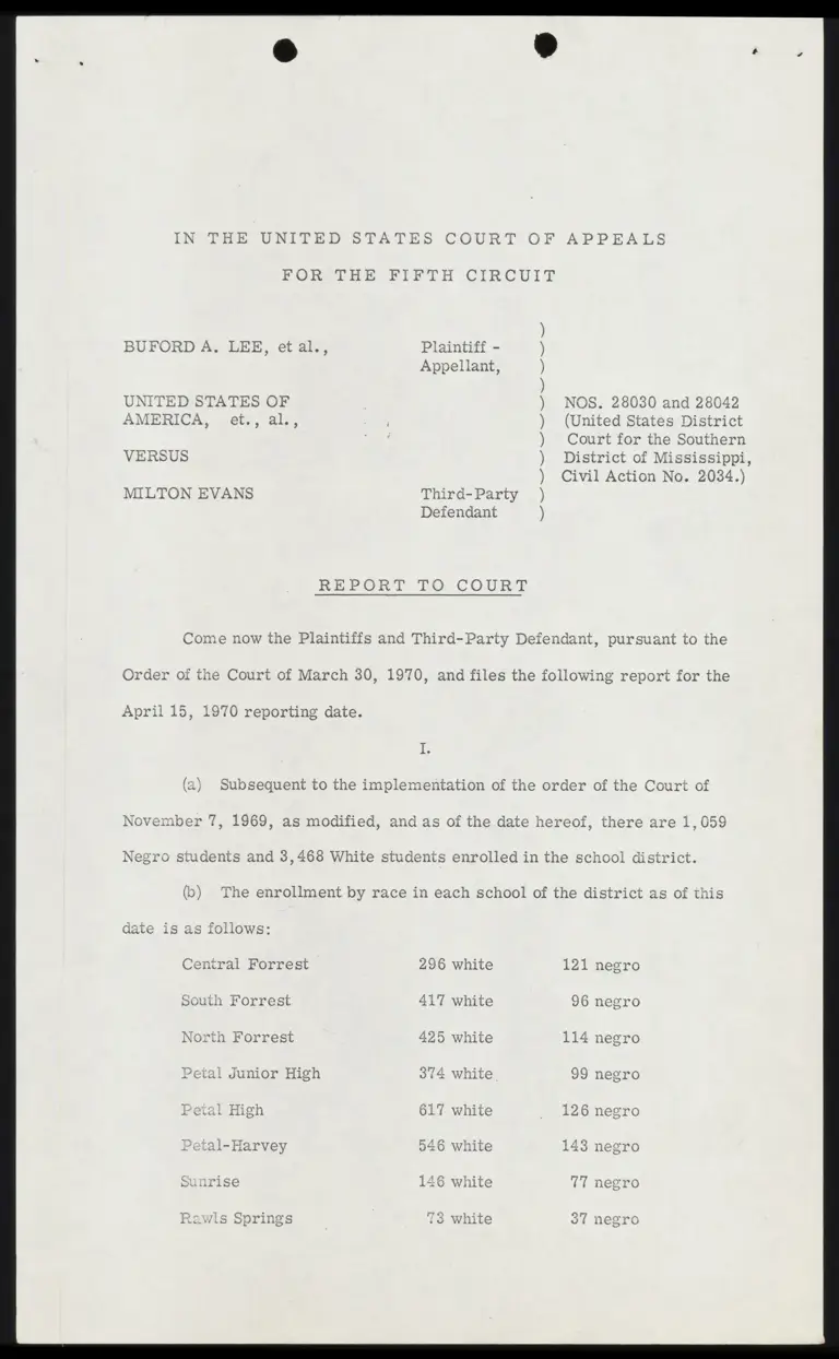 Lee and United States v. Evans Report to Court preview