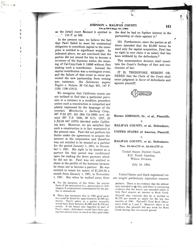 Johnson v. Halifax County Court Opinion preview