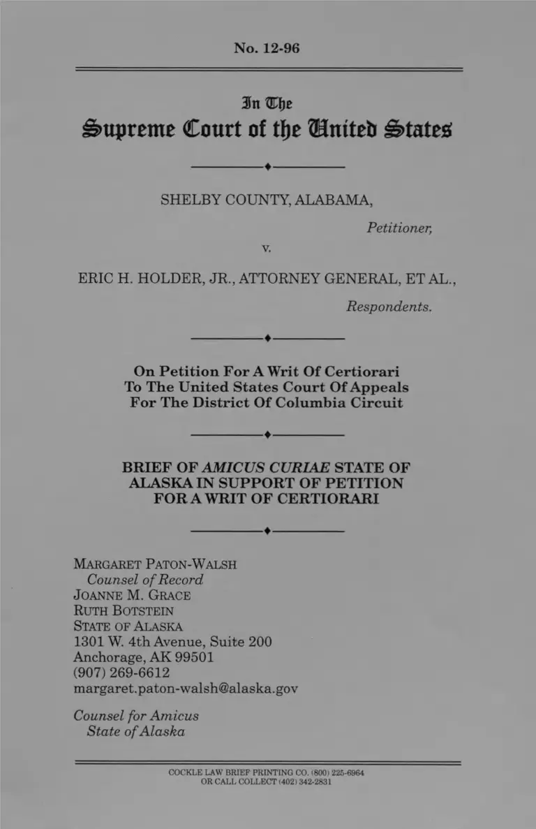 Shelby County v. Holder Brief Amicus Curiae preview