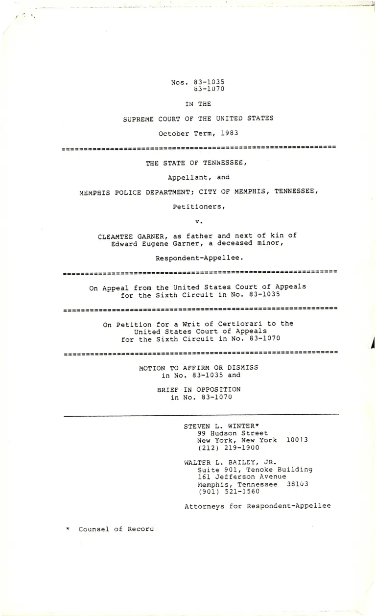 Motion to Affirm or Dismiss in No 83-1035 and Brief in Opposition in No. 83-1070 preview