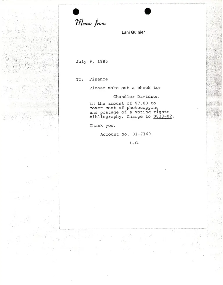 Memorandum from Lani Guinier to Finance preview