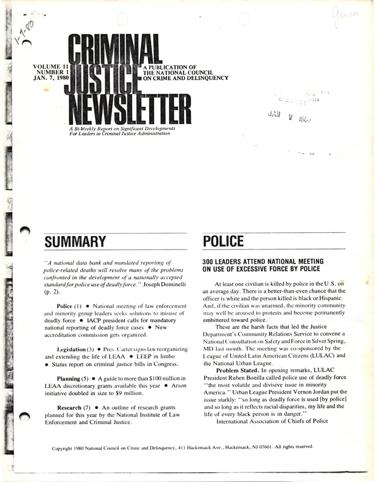 Criminal Justice Newsletter Volume 11 No. 1 preview