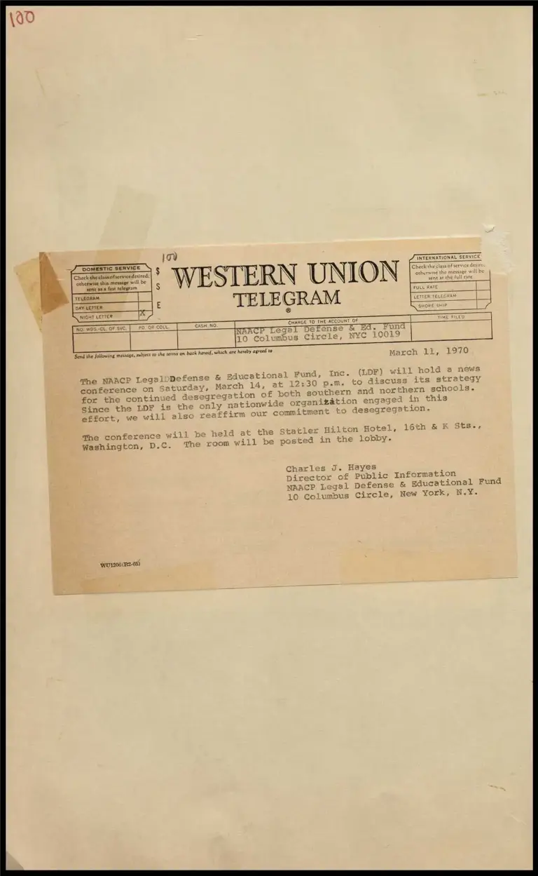 Conference on Continued Desegregation (Telegram) preview