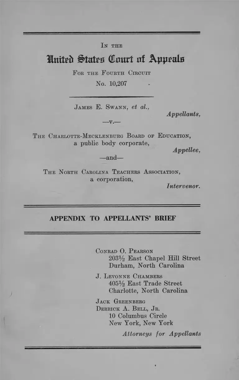 Swann v. Charlotte-Mecklenberg Board of Education Appendix to Appellants' Brief preview