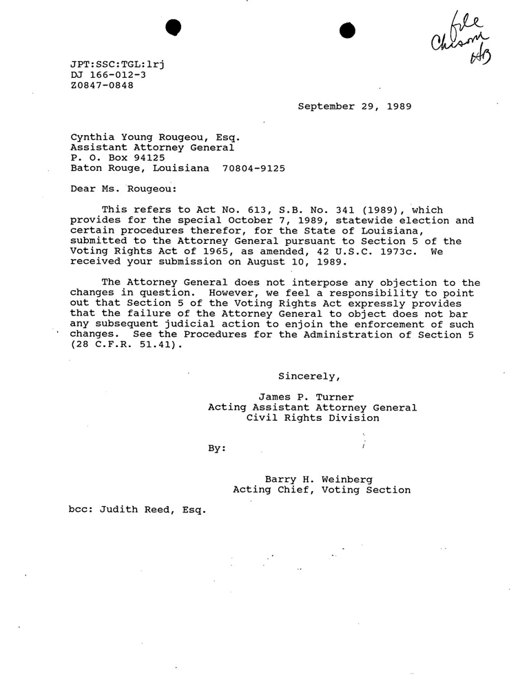 Correspondence from Turner to Rougeou preview