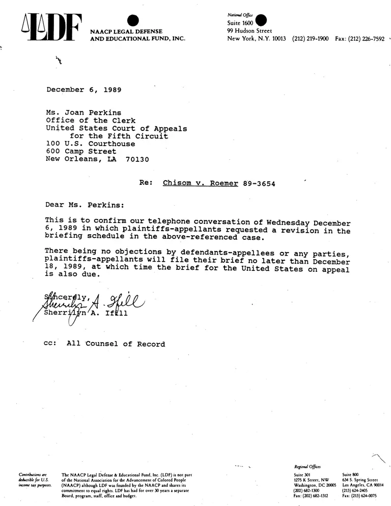 Correspondence from Ifill to Perkins (Clerk) preview