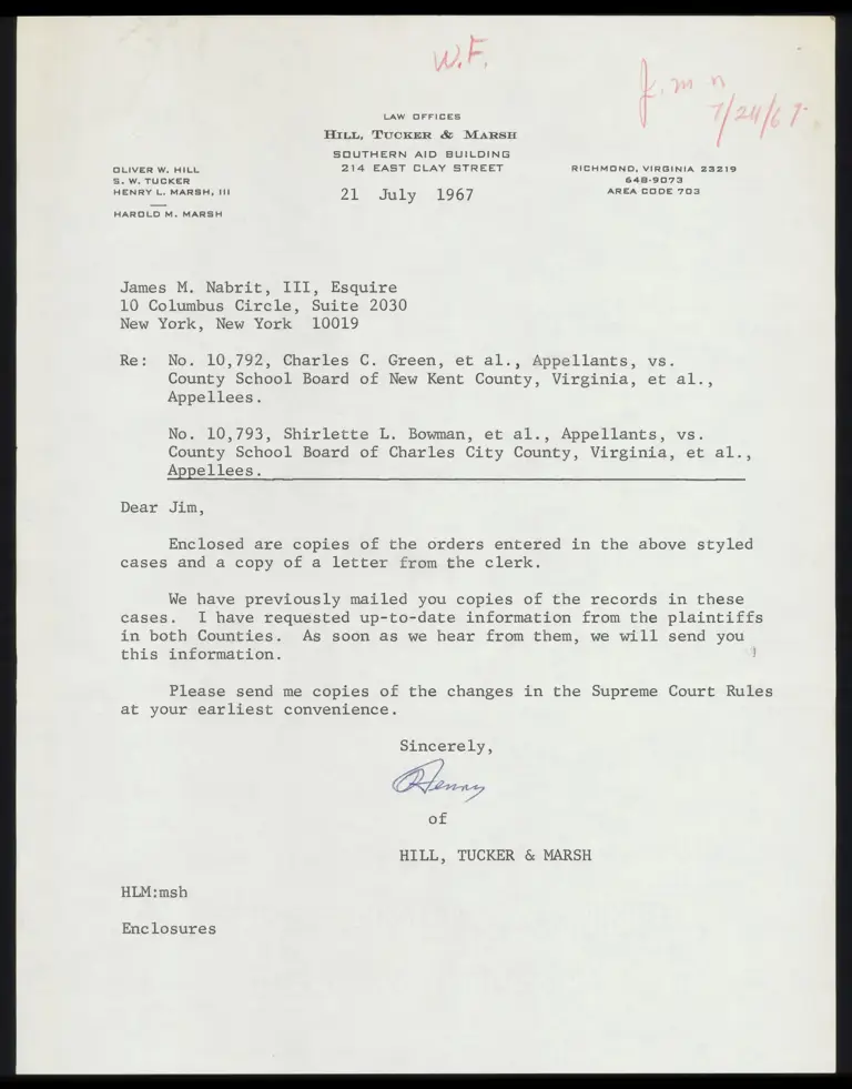Correspondence from Marsh to Nabrit Re: Court Orders and Correspondence preview