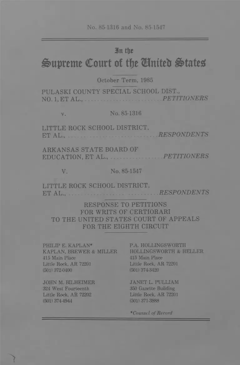 Pulaski County Special School District No. 1 v. Little Rock School District Response to Petitions for Writs of Certiorari preview