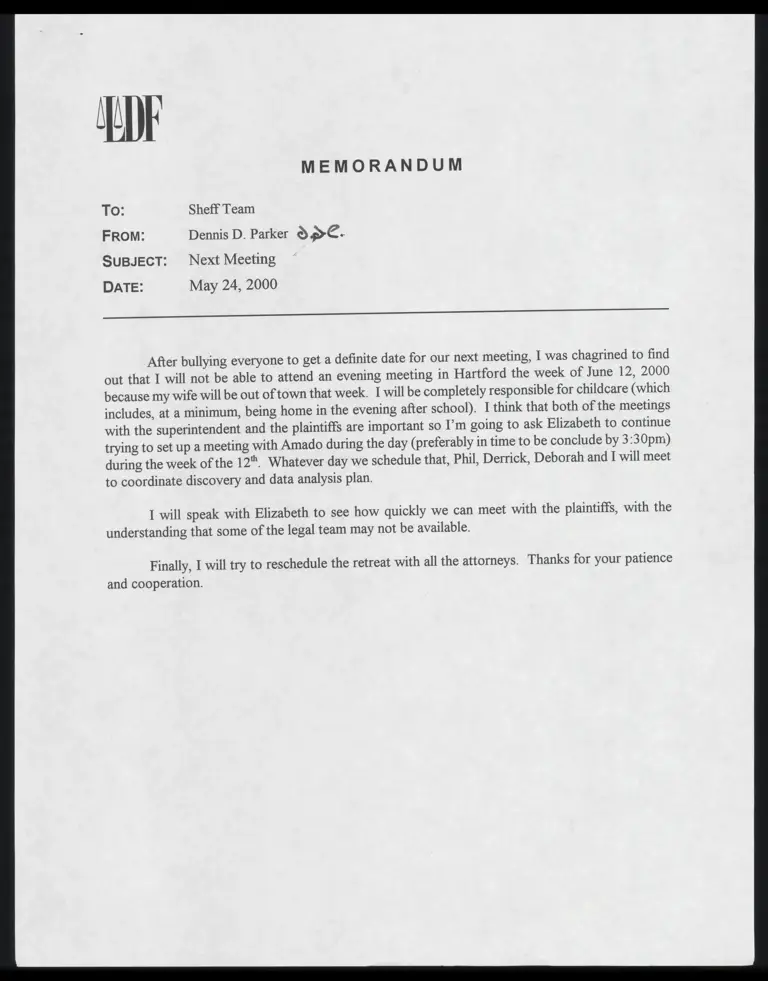 Memo RE: Next Meeting Rescheduling preview
