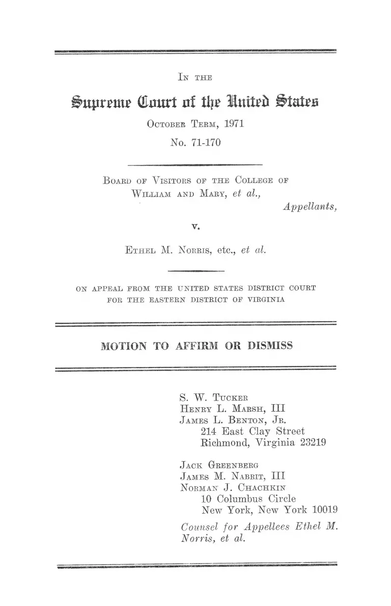 Board of Visitors of the College of William and Mary v. Norris Motion to Affirm or Dismiss preview