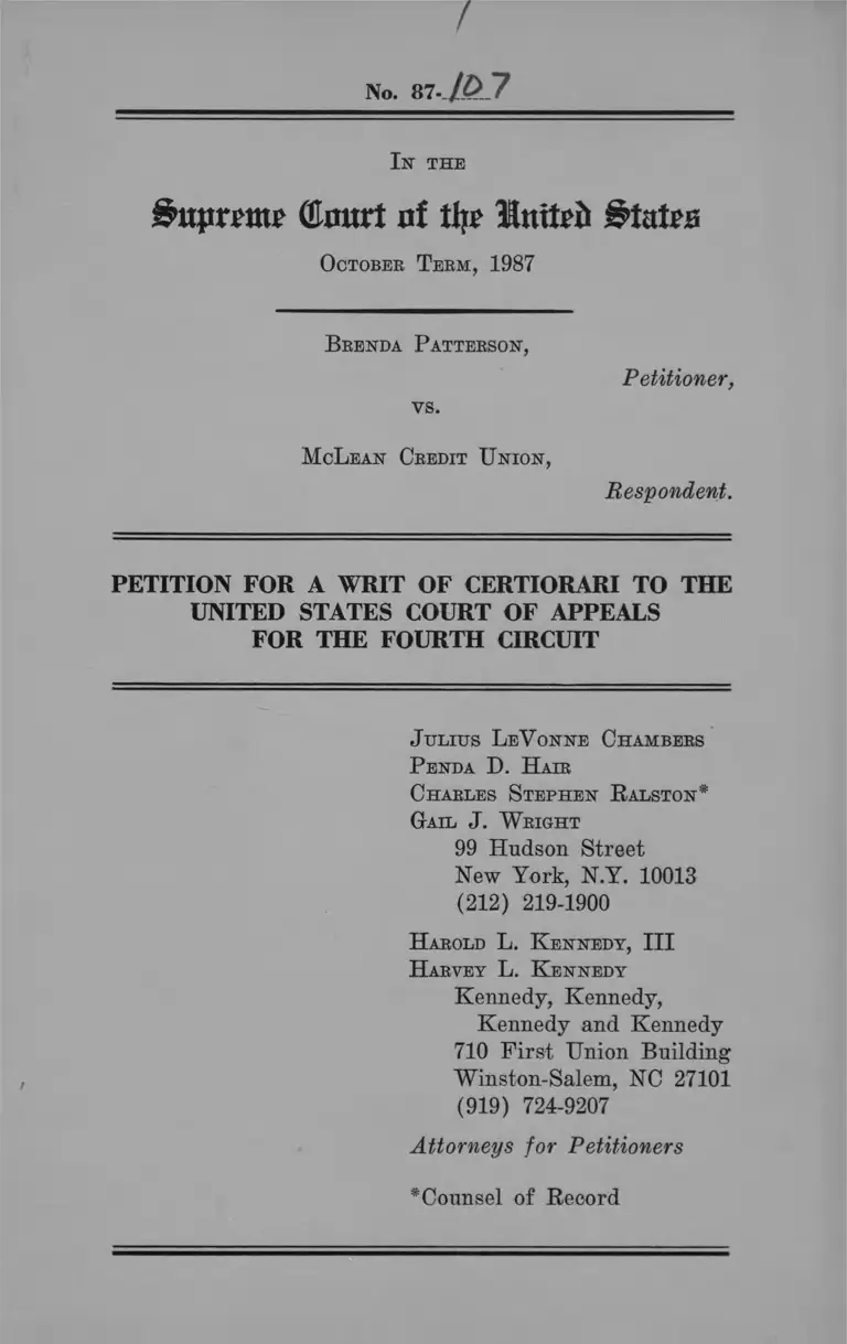 Patterson v. McLean Credit Union Petition for a Writ of Certiorari preview