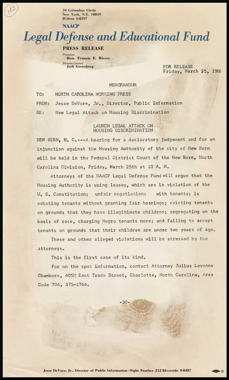 Memorandum on Legal Attack on Housing Discrimination preview