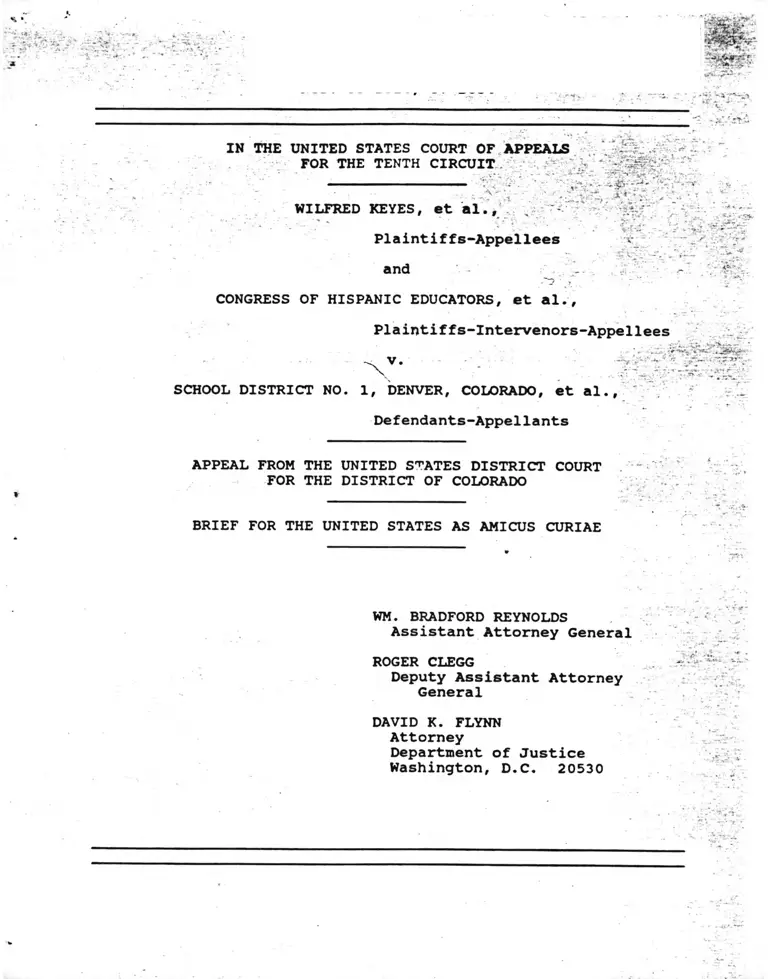 Keyes v. School District No. 1 Denver, CO. Brief for the United States as Amicus Curiae preview