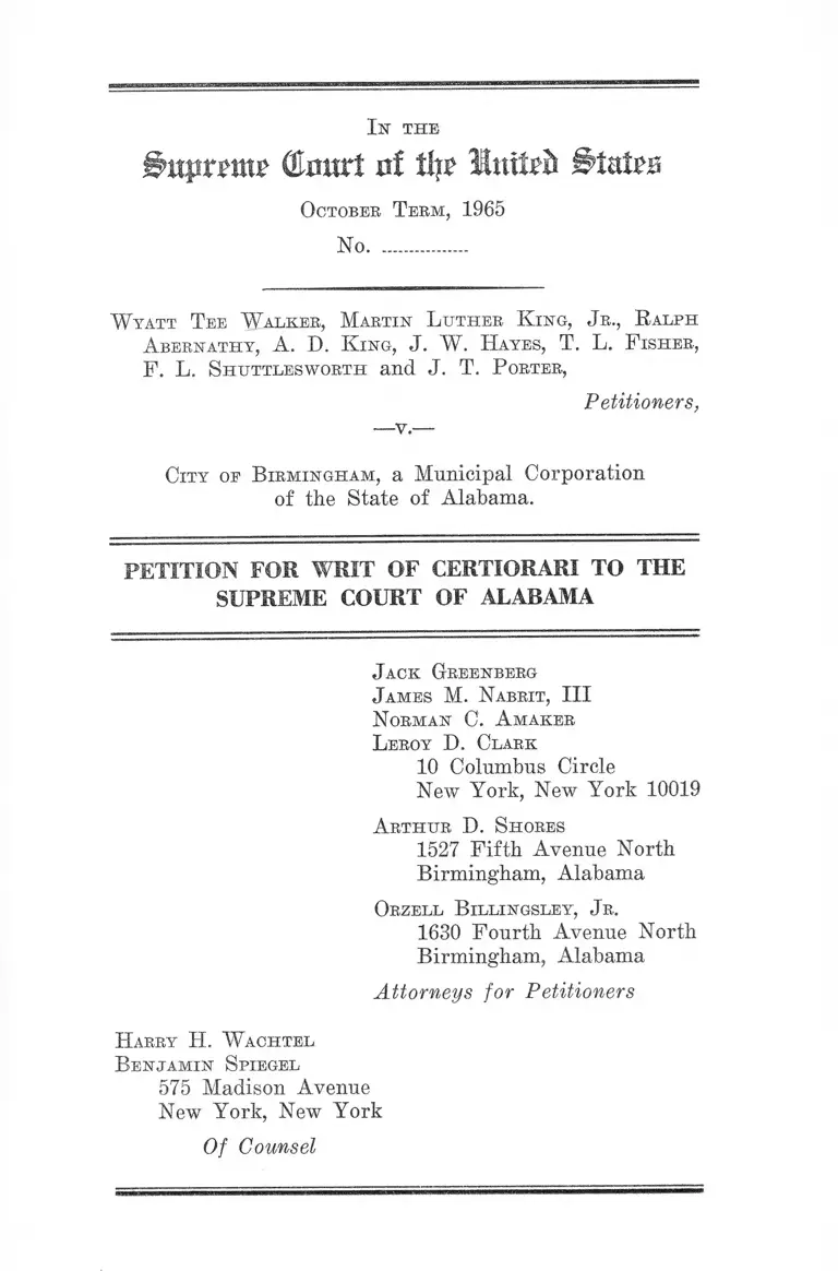 Walker v. City of Birmingham Petition for Writ of Certiorari preview