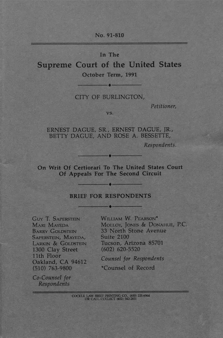 Burlington v Dague Sr Brief for Respondents preview