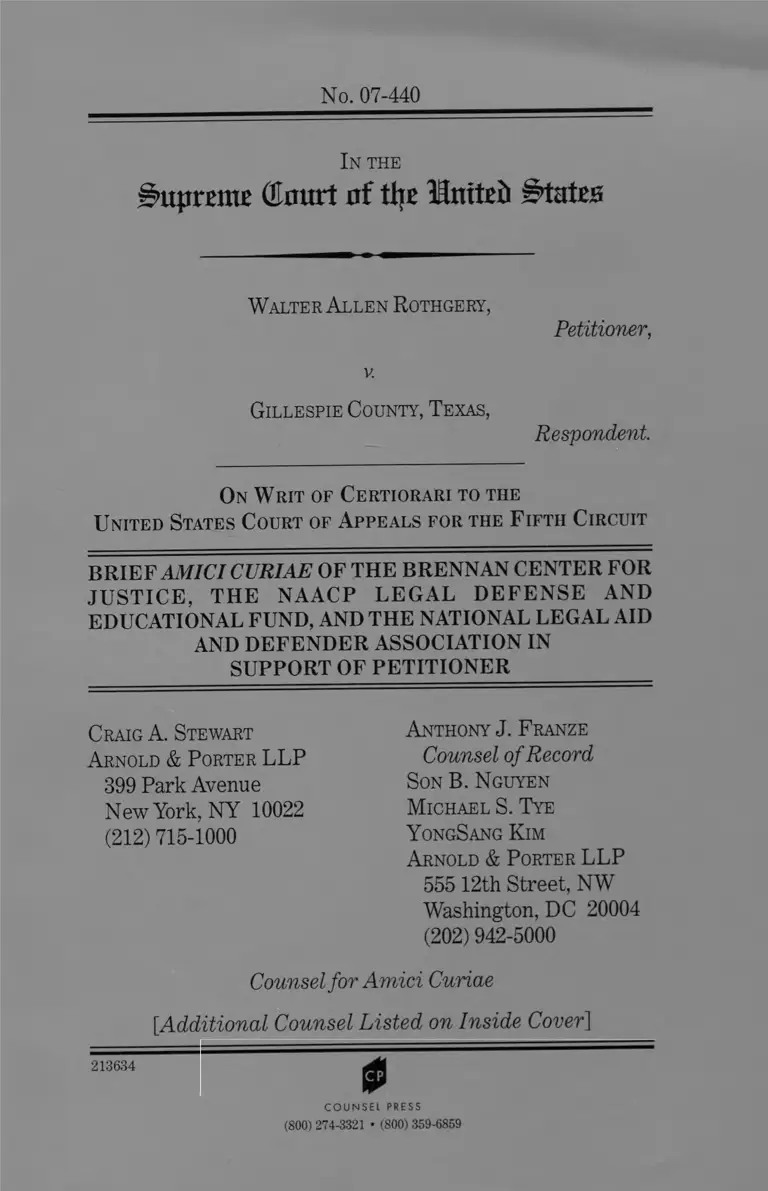 Rothgery v Gillespie County Brief Amici Curiae in Support of Petitioner preview