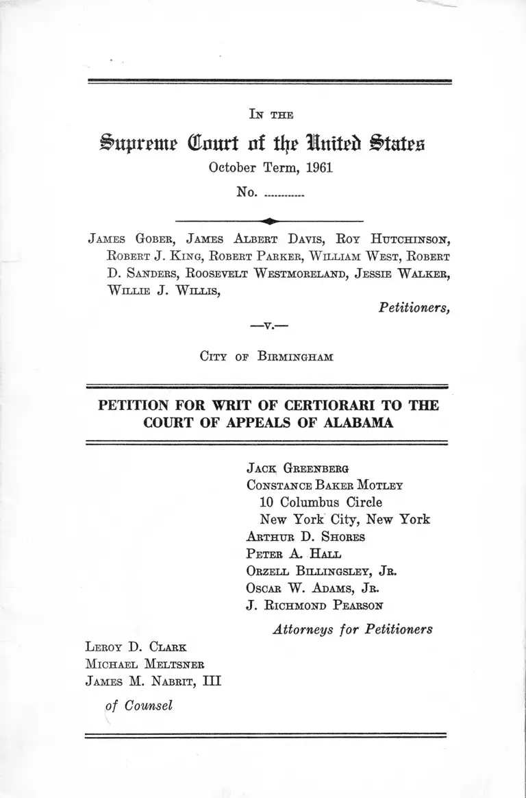 Gober v. City of Birmingham Petition for Writ of Certiorari to the Alabama Court of Appeals preview