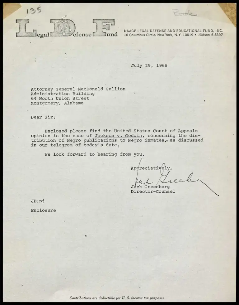 Telegram and Letter to Attorneys General of Southern States on Jackson v. Godwin; Fishing Rights of Oregon American Indians (Telegram) preview