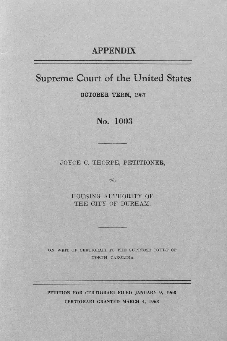 Thorpe v. Housing Authority of the City of Durham Appendix preview