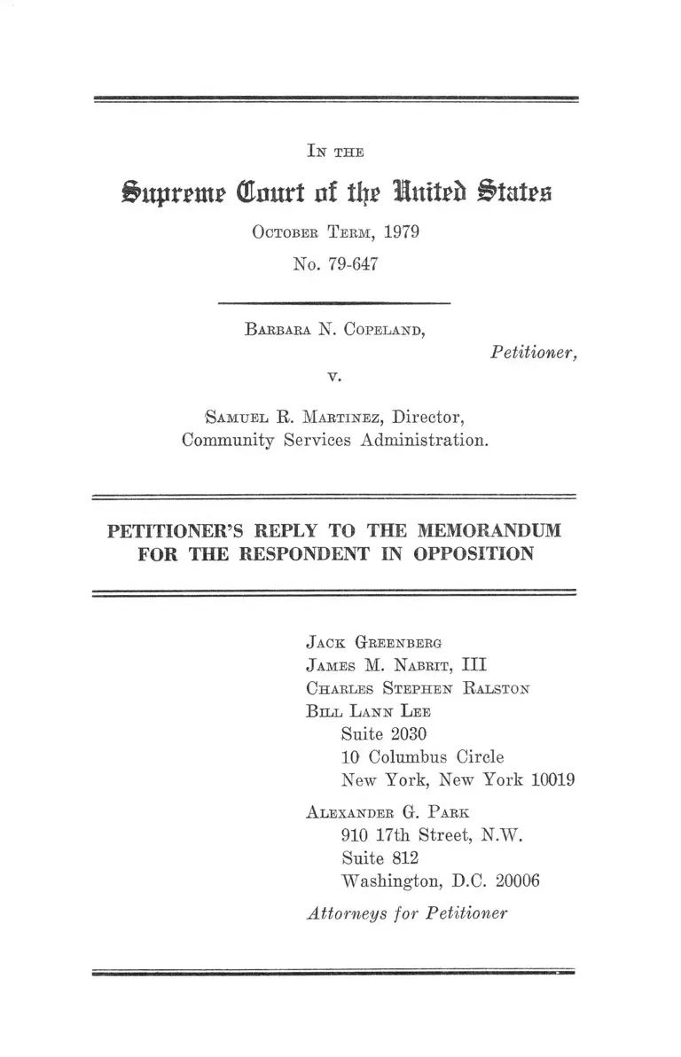 Copeland v. Martinez Petitioner's Reply to the Memorandum for the Respondent in Opposition preview