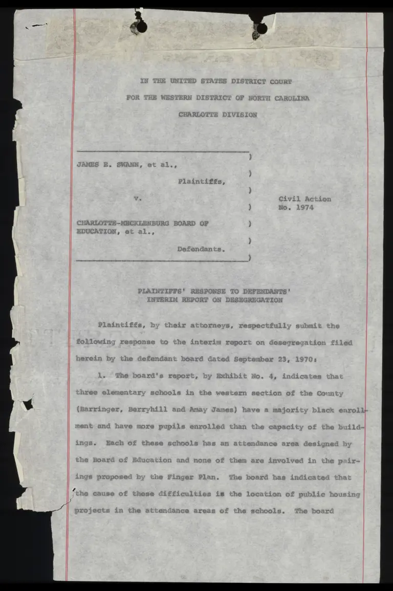 Plaintiffs' Response to Defendants' Interim Report on Desegregation preview