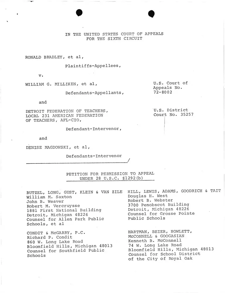 Petition for Permission to Appeal Under 28 U.S.C. §192 (b) preview