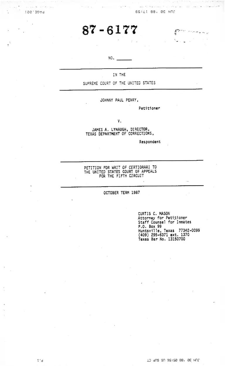 Penry v. Lynaugh Petition for Writ of Certiorari preview