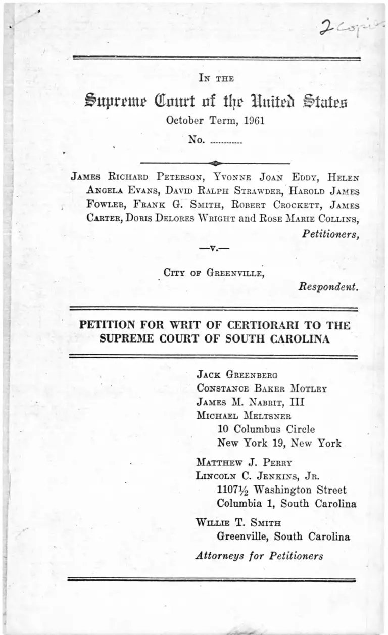 Peterson v. City of Greenville, South Carolina Petition for Writ of Certiorari preview