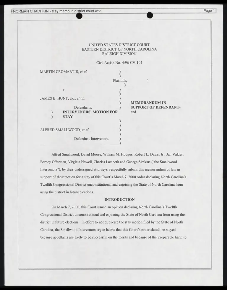 Memorandum in Support of Defendant and Intervenors' Motion for Stay preview