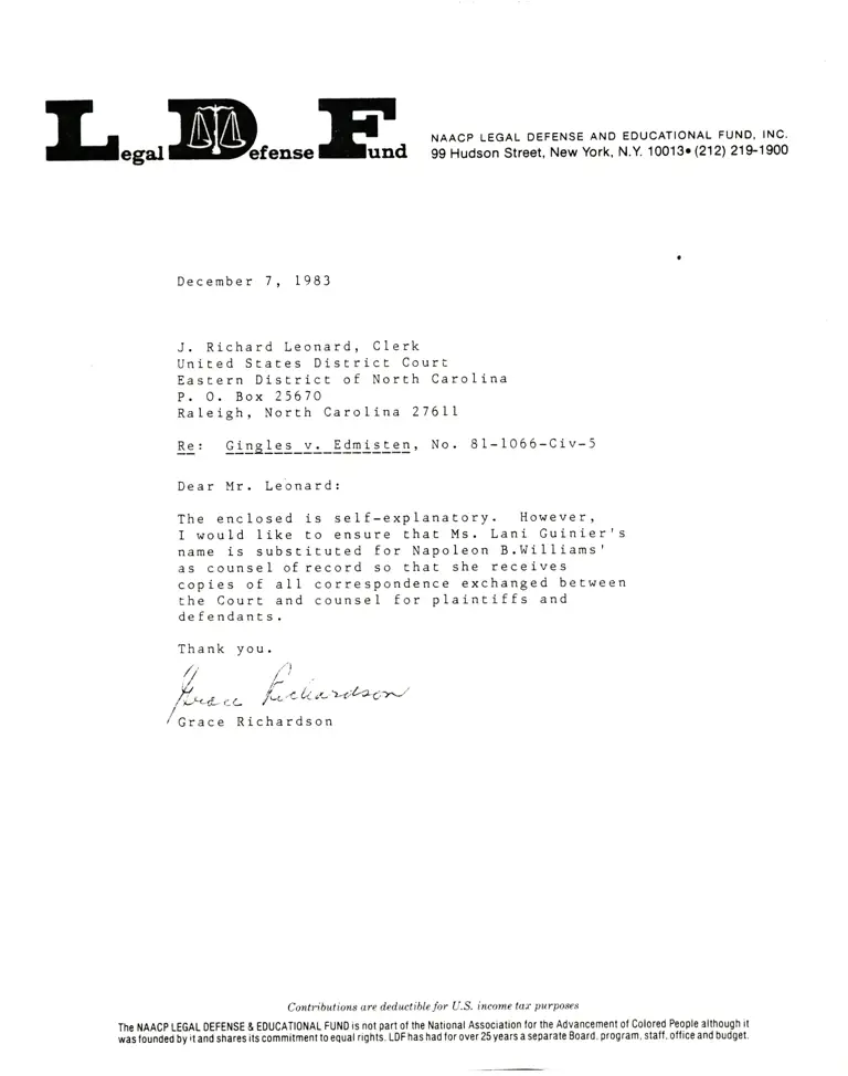 Correspondence from Richardson to Leonard preview