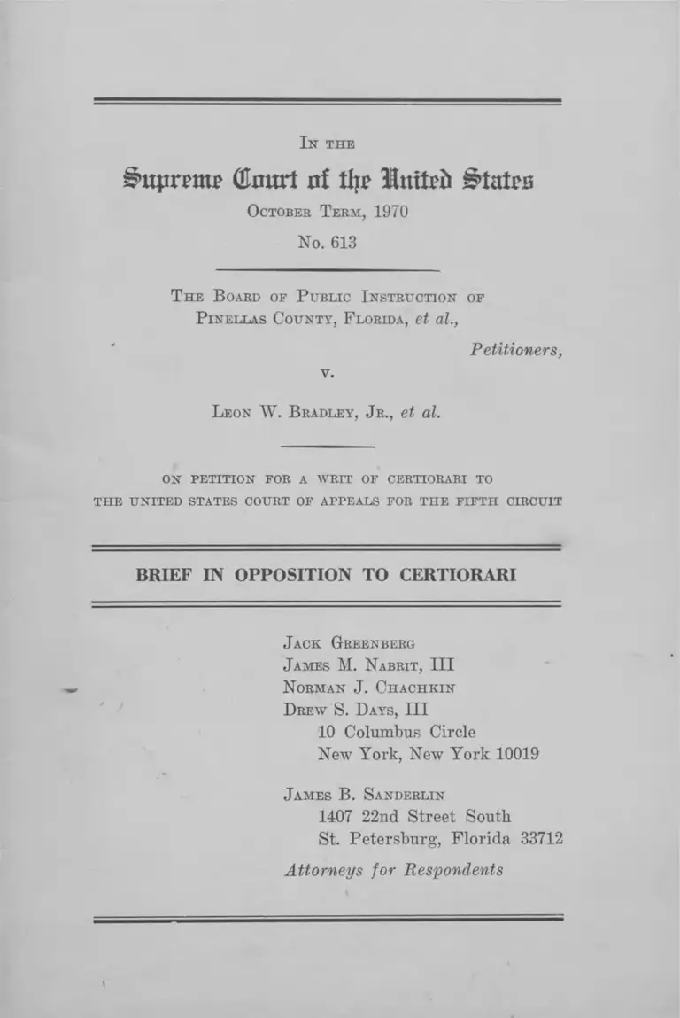 Pinellas County Florida Board of Public Instruction v. Bradley, Jr. Brief in Opposition to Certiorari preview