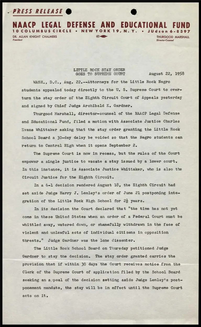 Little Rock Six Stay Order Goes to Supreme Court preview