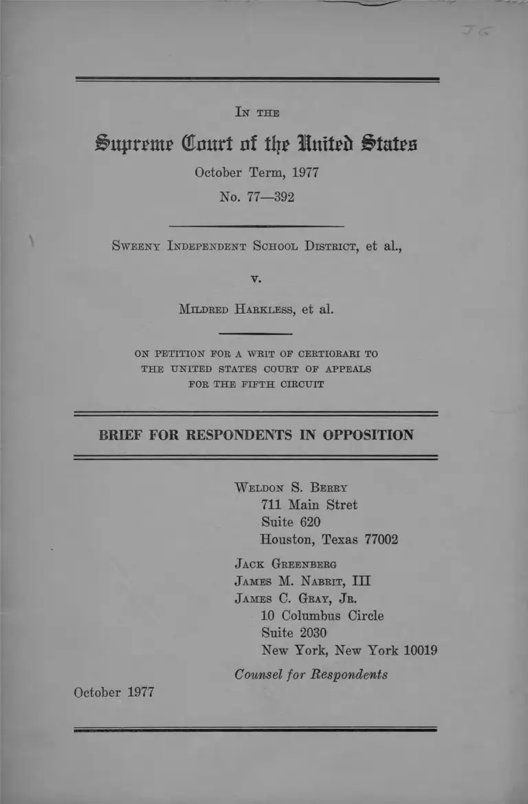 Sweeny Independent School District v. Harkless Brief for Respondents in Opposition preview