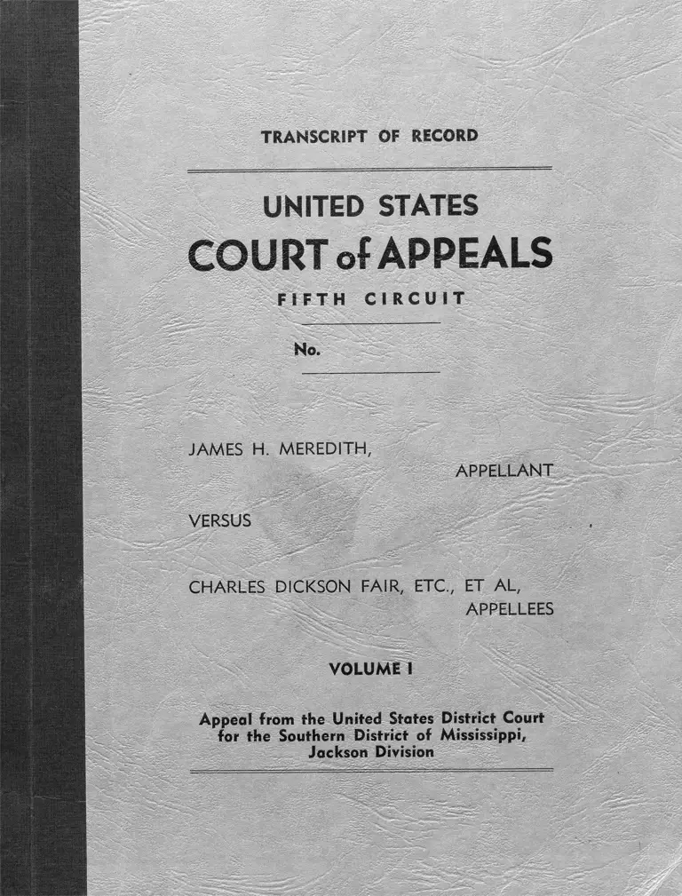 Meredith v. Fair Transcript of Record Vol. I preview