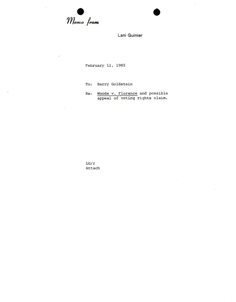 Memorandum from Lani Guinier to Barry Goldstein Re Woods v. Florence preview