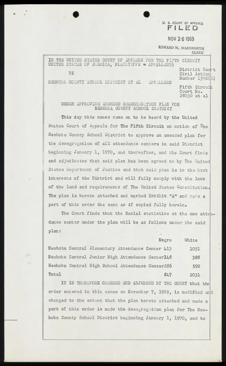Order Approving Amended Desegregation Plan for Neshoba County School District preview