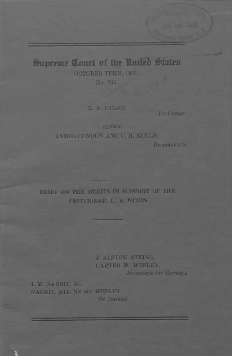 Nixon v. Condon Brief on the Merits in Support of the Petitioner, L.A. Nixon preview