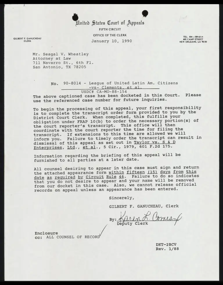 Correspondence from Clerk to Wheatley Re: Appearance Form preview