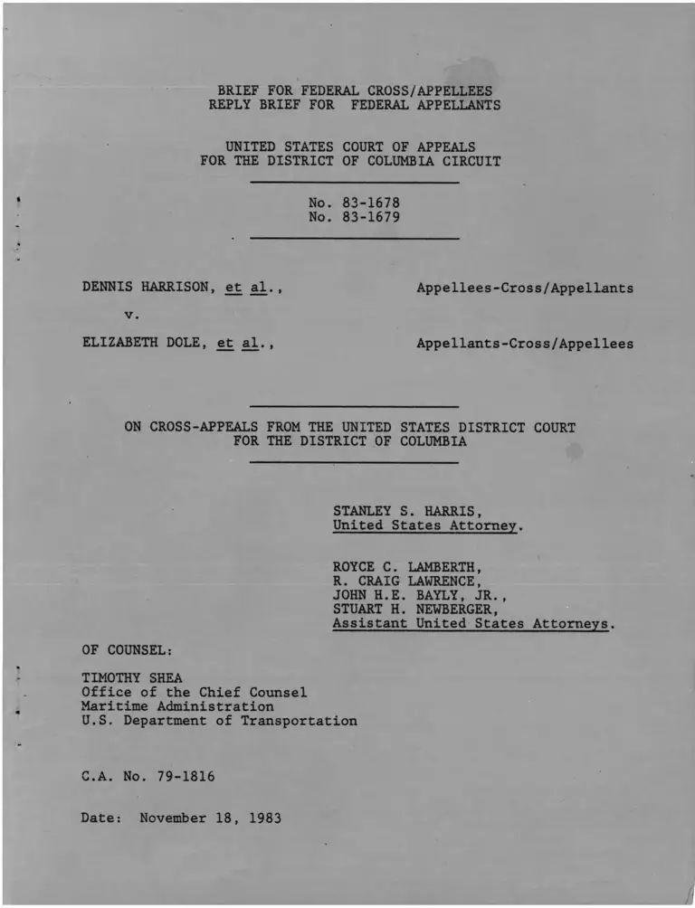 Harrison v. Dole Brief for Federal Cross/Appellees Reply Brief for Federal Appellants preview