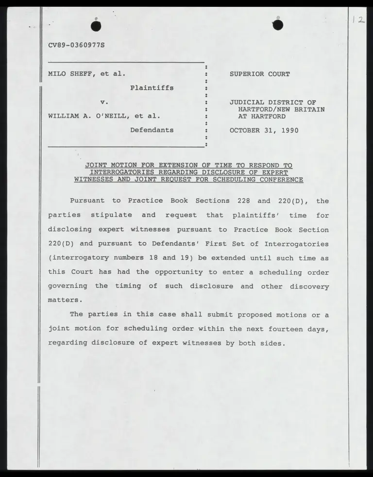 Joint Motion for Extension of Time to Interrogatories and Request for Scheduling Conference preview