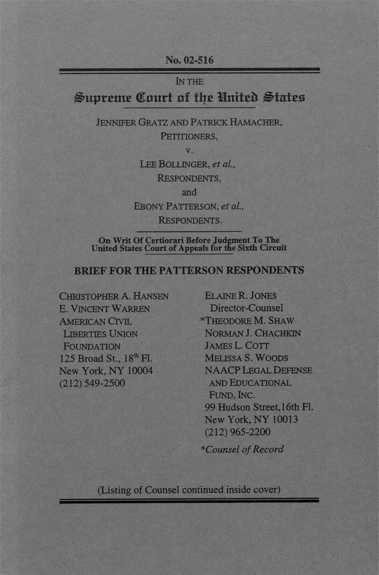 Gratz v. Bollinger Brief for the Patterson Respondents preview