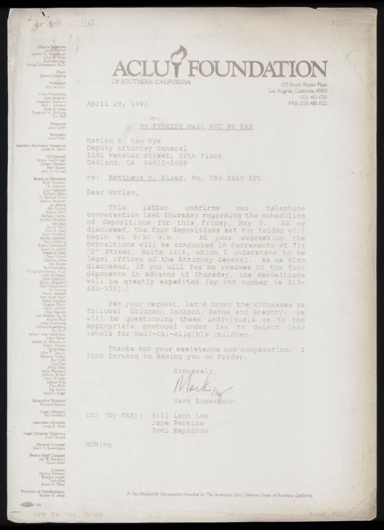 Correspondence from Rosenbaum to Van Wye preview