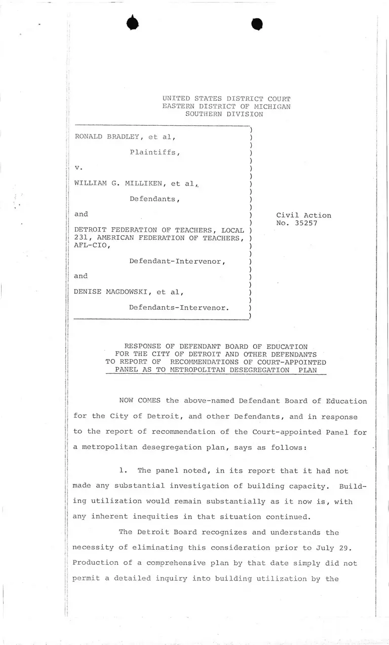 Defendant's Response to Report of Recommendations to Desegregation Plan preview