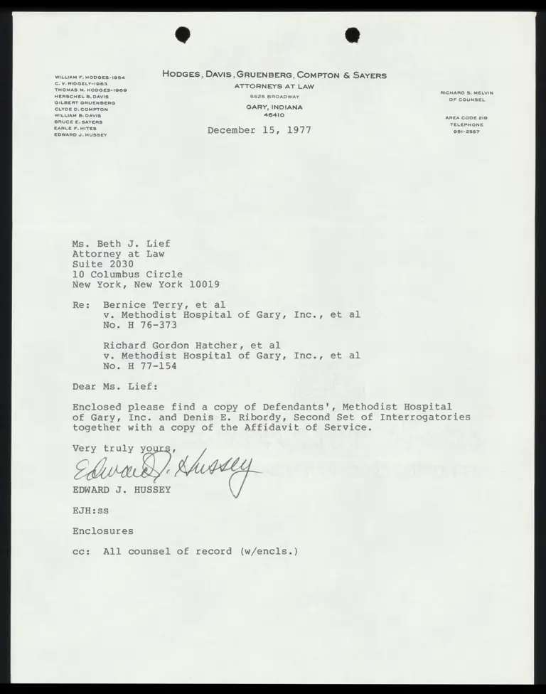 Correspondence from Hussey to Lief Re: Defendant's Second Set of Interrogatories preview