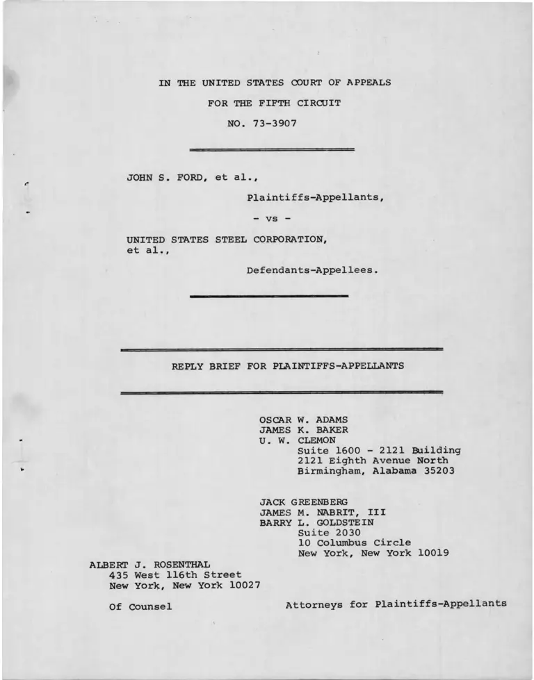 Ford v. United States Steel Corporation Reply Brief for Plaintiffs-Appellants preview